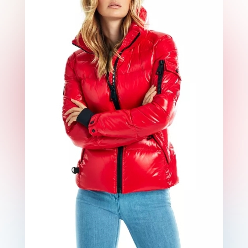 SAM. Freestyle Down Puffer Bomber Jacket In Candy Red Size XS - Picture 2 of 12